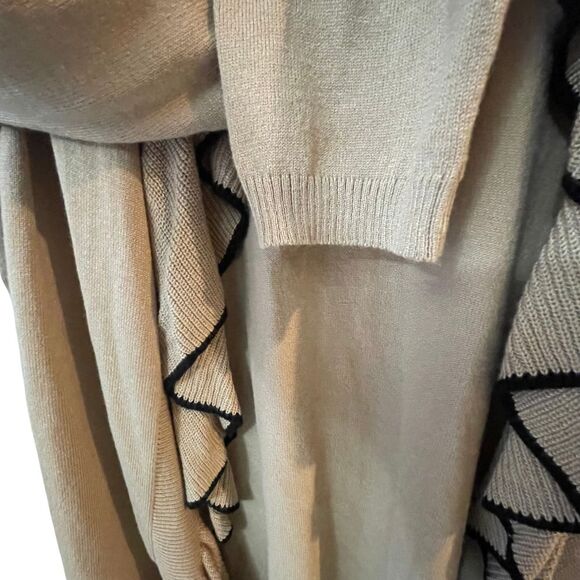 By Design Women's Open Front Ruffle Cardigan Beige with Black Piping. Size XL - Picture 5 of 9
